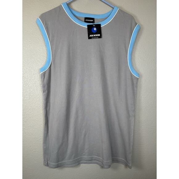 Men’s Joe Boxer Tank Top Y2K Gray Blue Trim Waffle Knit Medium 100%‎ Cotton - Picture 1 of 9